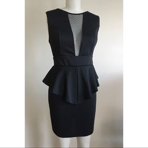 NWT Black Peplum Mesh Cutout Dress